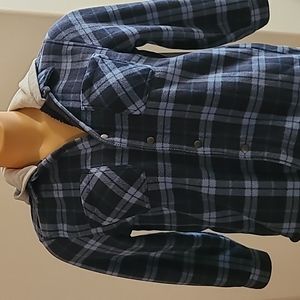 Fleece hoodie blue plaid size medium